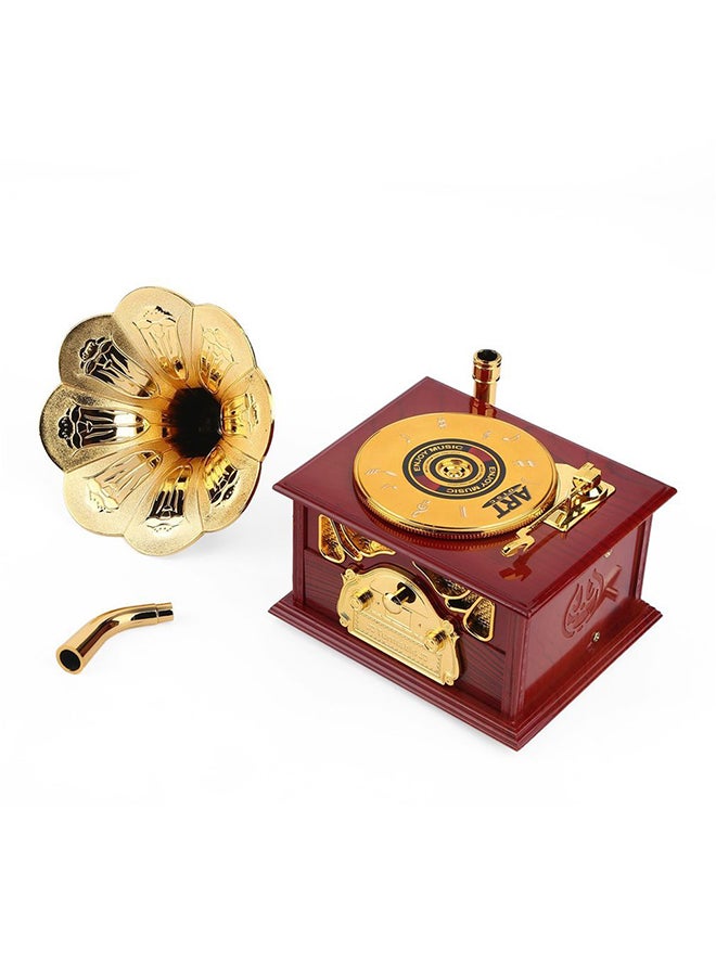 Gramophone Shaped Music Box Vintage Romantic Hand Crank Type Gift Present Brown 13centimeter  - Image 2