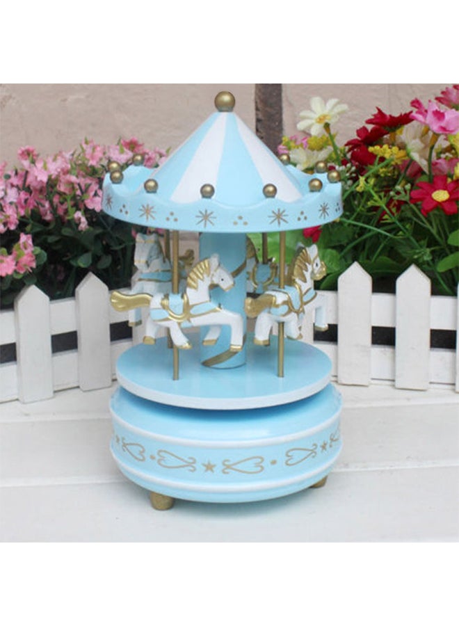Wooden Merry-Go-Round Carousel Music Box Kids Toys Gift Wind-Up Musical Box Blue 19centimeter  - Image 2
