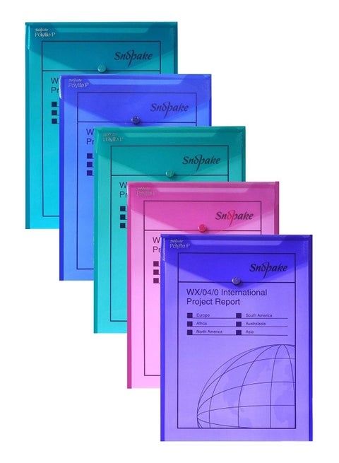 Pack Of 5 A4 File Folder With Button Closure Multicolour