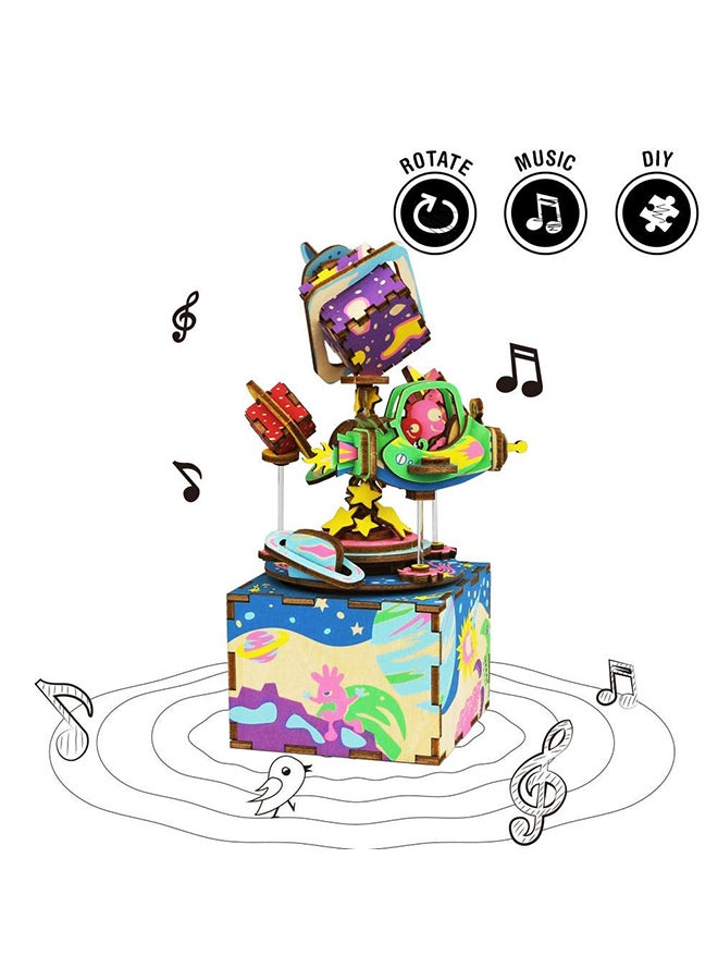 روبوتايم لعبة ألغاز من الخشب بتصميم ثلاثي الأبعاد على شكل كواكب دوارة مع صندوق موسيقى - Image 3