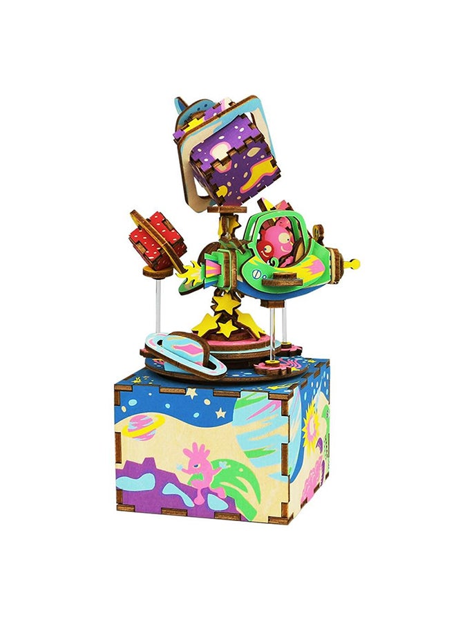 روبوتايم لعبة ألغاز من الخشب بتصميم ثلاثي الأبعاد على شكل كواكب دوارة مع صندوق موسيقى - Image 1