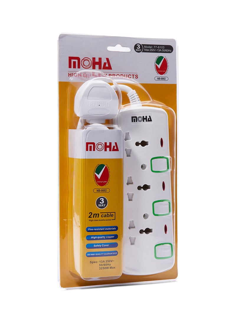 MOHA 3-Way Socket Power Extension With Individual Switch White 2meter  - Image 1