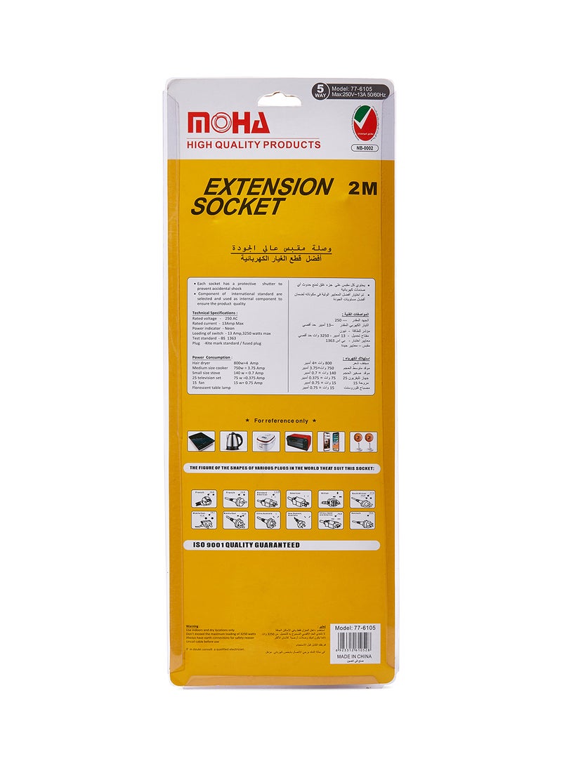 MOHA - Power Strip Extension Cord White 2meter - Image 1
