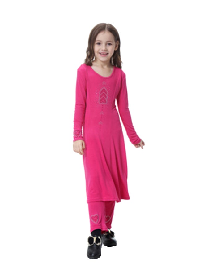 طقم فستان بأكمام طويلة مكون من قطعتين وردي - Image 1