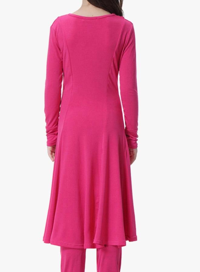 طقم فستان بأكمام طويلة مكون من قطعتين وردي - Image 2