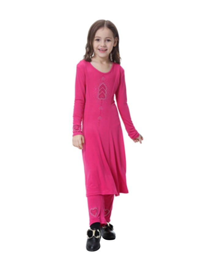 طقم فستان بأكمام طويلة مكون من قطعتين وردي - Image 1