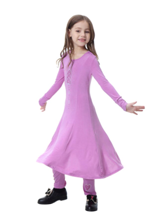 طقم فستان بأكمام طويلة مكون من قطعتين أرجواني - Image 1