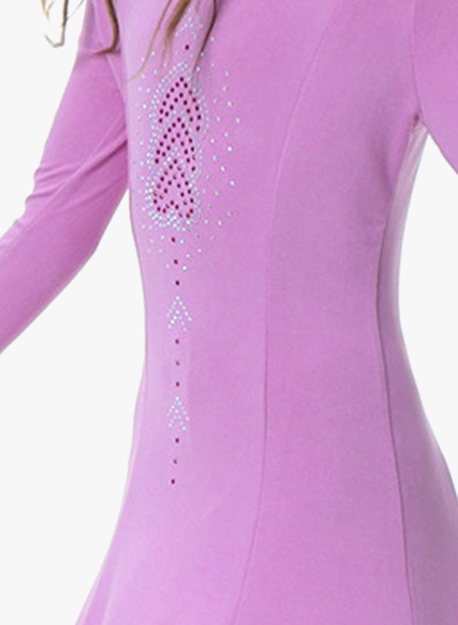 طقم فستان بأكمام طويلة مكون من قطعتين أرجواني - Image 3