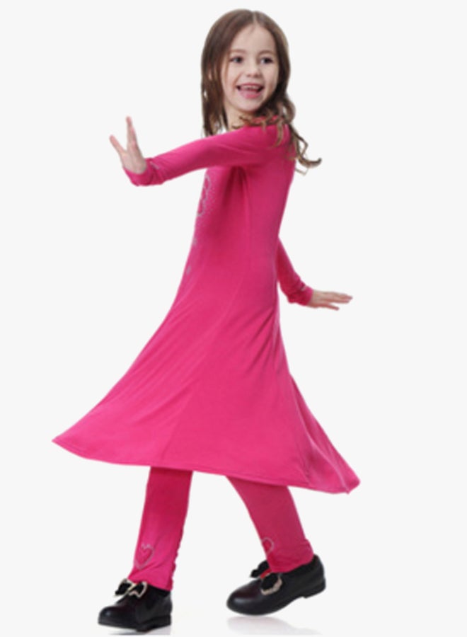 طقم فستان بأكمام طويلة مكون من قطعتين وردي - Image 3