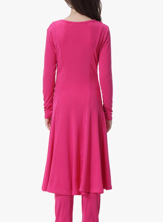 طقم فستان بأكمام طويلة مكون من قطعتين وردي - Image 2