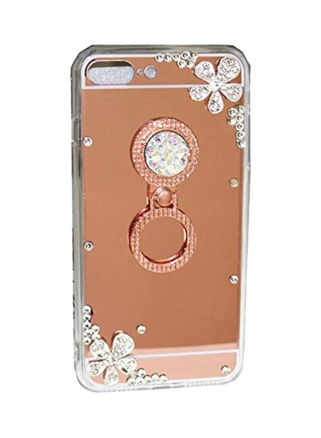Protective Case Cover For Apple iPhone 7 With Holder Ring Beige/Silver