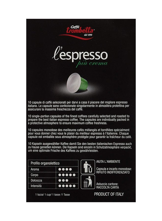 L'Espresso Piu Crema Capsules 10 Capsules Crema 5.5grams Pack of 10