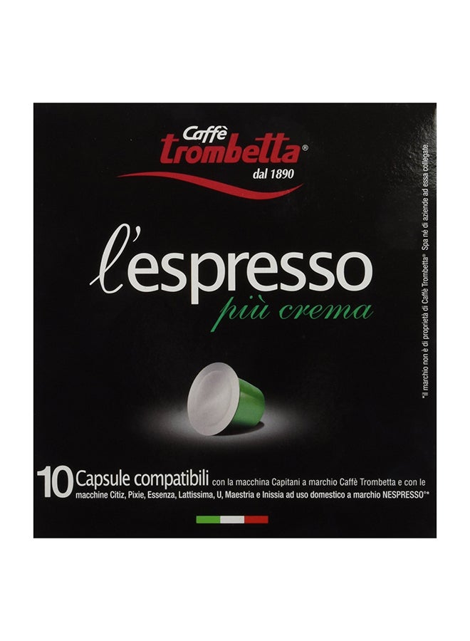 L'Espresso Piu Crema Capsules 10 Capsules Crema 5.5grams Pack of 10