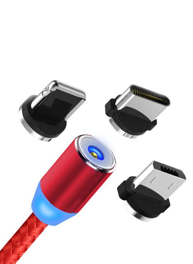 كابل Micro USB مغناطيسي بتصميم دائري 3 في 1 لمزامنة البيانات والشحن أحمر/أزرق