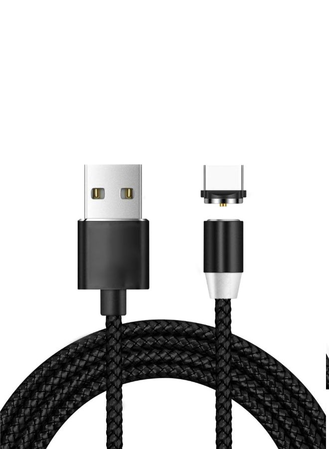 كابل Micro USB مغناطيسي بتصميم دائري 3 في 1 لمزامنة البيانات والشحن أسود