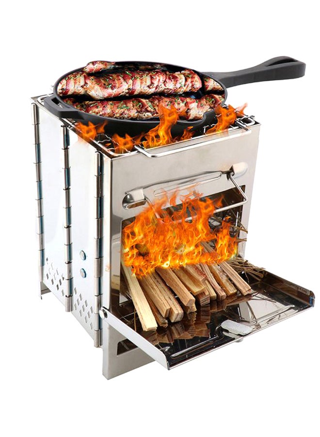 LIXADA Folding  Stove And Mini BBQ Grill With Carry Bag Silver - Image 2