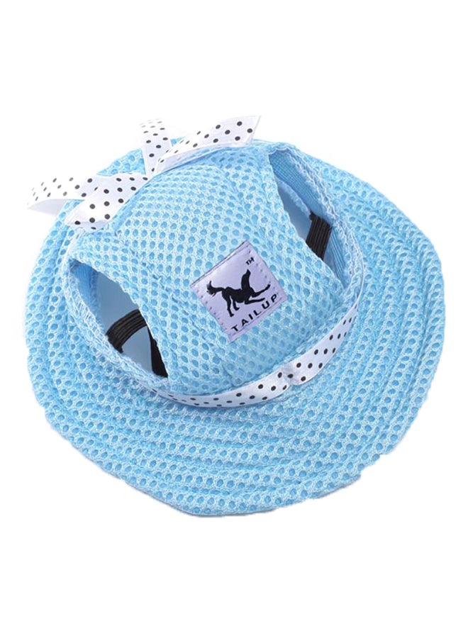قبعة واقية من الشمس بحواف دائرية للحيوانات الأليفة بثقوب للأذن أزرق/ أبيض