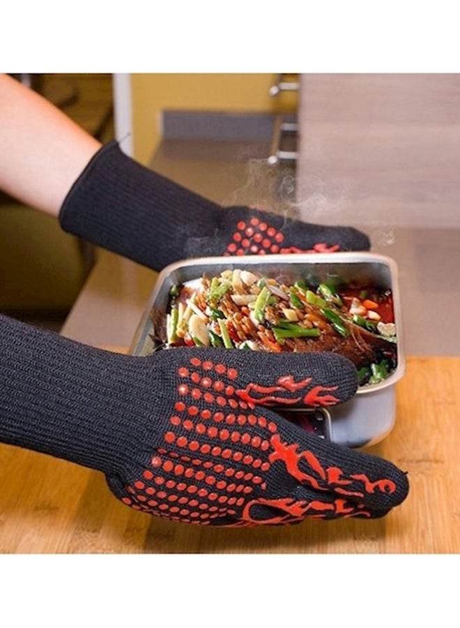 BBQ Oven Mitts Gloves Black/Red - Image 2