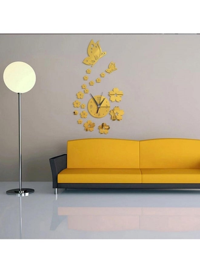 Butterfly And Flower Wall Clock 3D Acrylic Mirror Sticker Gold 41x70cm  - Image 3