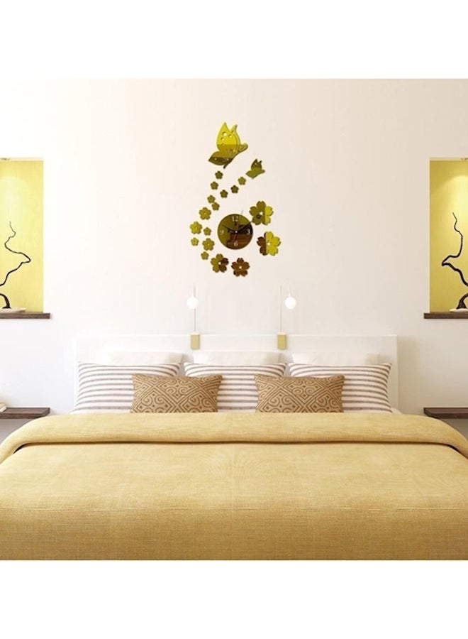 Butterfly And Flower Wall Clock 3D Acrylic Mirror Sticker Gold 41x70cm  - Image 4