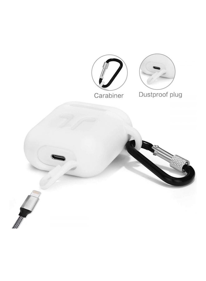 FUVISION Protective Case Cover With Carabiner For Apple AirPods White  - Image 4