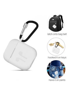 FUVISION Protective Case Cover With Carabiner For Apple AirPods White  - Image 3