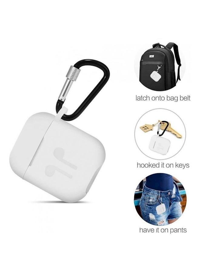 FUVISION Protective Case Cover With Carabiner For Apple AirPods White  - Image 3