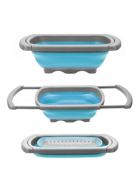 Silicone Telescopic Folding Drain Basket With Extendable Handles Blue/Grey