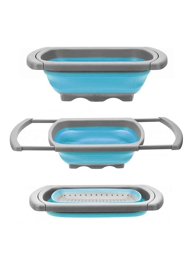 RUMANLE - Silicone Telescopic Folding Drain Basket With Extendable Handles Blue/Grey - Image 1