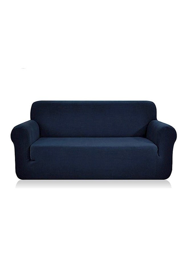 1-Piece Knit Jacquard Spandex Stretch Sofa Slipcover Dark Blue - Image 1