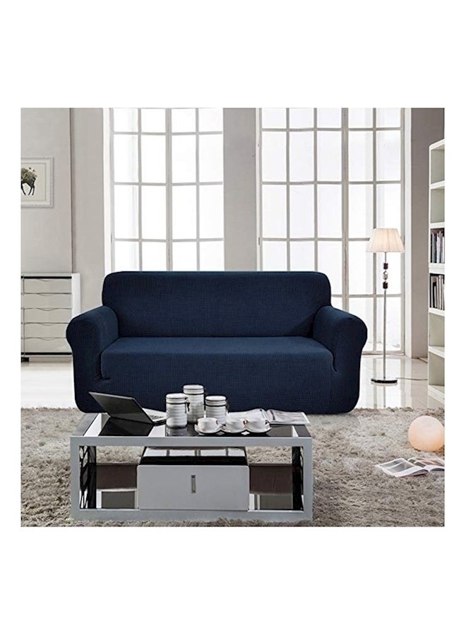 1-Piece Knit Jacquard Spandex Stretch Sofa Slipcover Dark Blue - Image 3