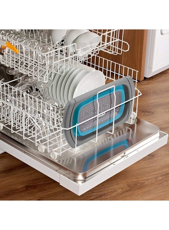 RUMANLE - Silicone Telescopic Folding Drain Basket With Extendable Handles Blue/Grey - Image 1