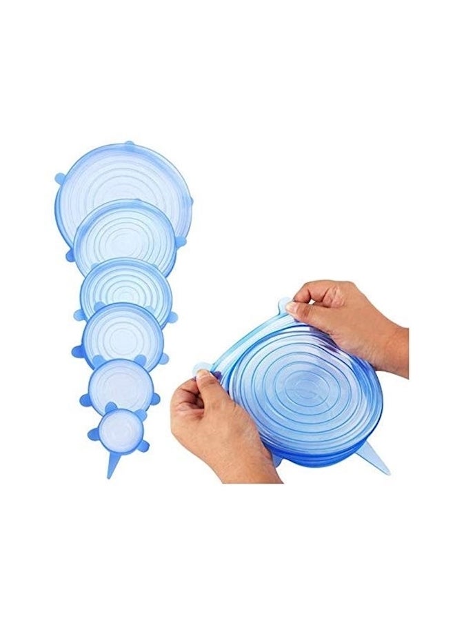 6 Piece Reusable Silicone Food Lid Set Blue - Image 1