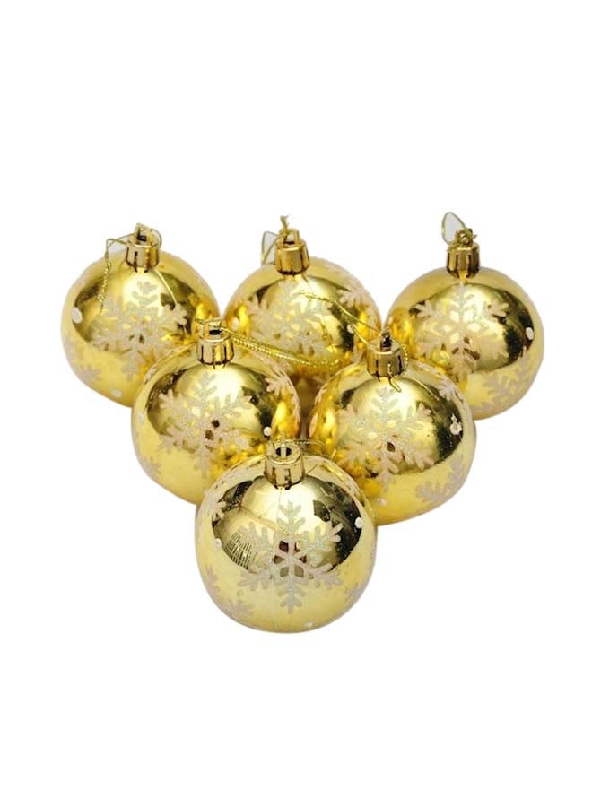 6-Piece Colourful Snowflake  Ball  Tree Decoration Golden 6cm