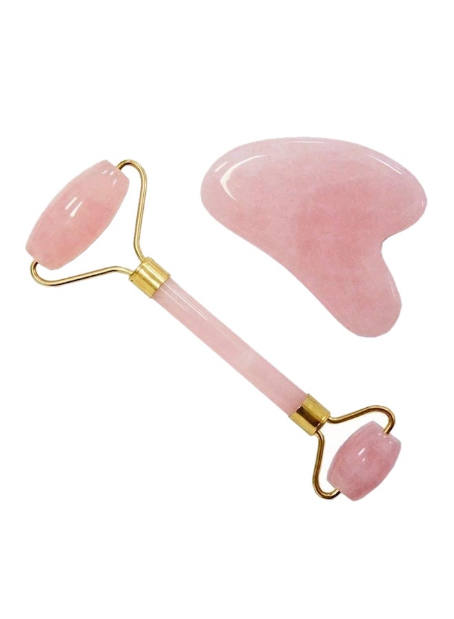 Generic 2 Piece Facial Massage And Eye Roller Tool Set Pink/Gold 