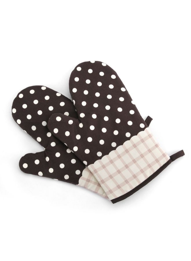 2 Piece Heat Resistant Home Oven Glove Mitt Set Brown/White