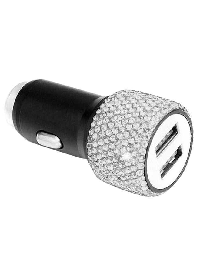 شاحن سيارة بواجهة USB مزدوجة أسود / شفاف