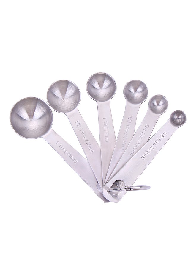 TD HOME 7-Piece Measuring Spoon With Leveller And Ring Holder Set Silver 12.5cm