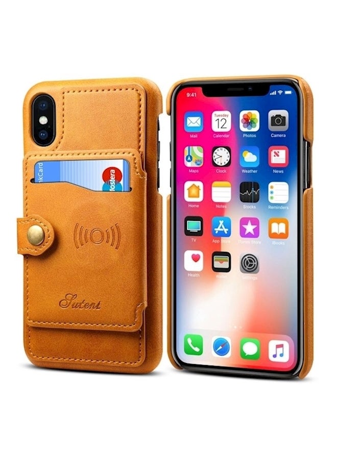 Suteni Protective Wallet Card Case Cover For Apple iPhone X/Xs Yellow - Image 2