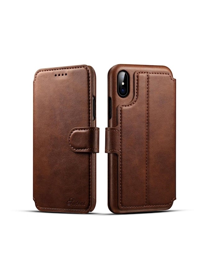 Futent Protective Wallet Card Case Cover For Apple iPhone X/Xs Brown  - Image 1