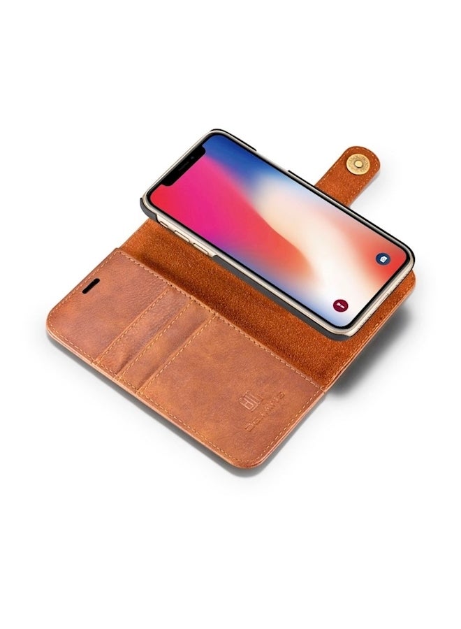 Dg مينغ غطاء حماية واق بنمط محفظة وجيب للبطاقات لهواتف أبل أيفون Xs/X بني - Image 4