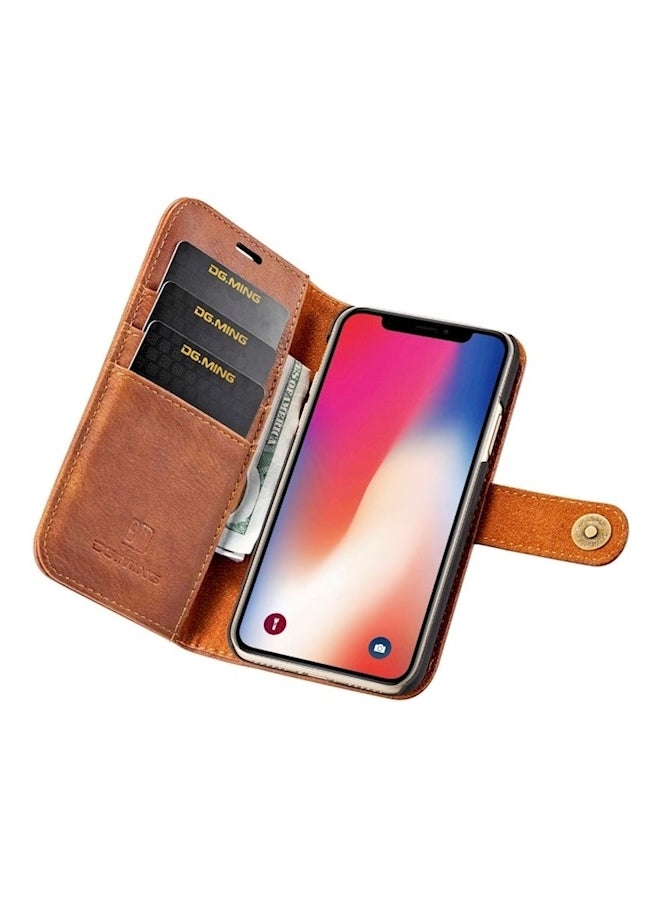 Dg مينغ غطاء حماية واق بنمط محفظة وجيب للبطاقات لهواتف أبل أيفون Xs/X بني - Image 3