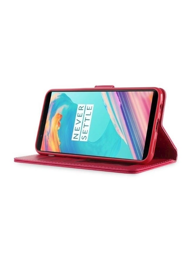 Protective Wallet Card Case Cover For OnePlus 5T Red  - Image 4