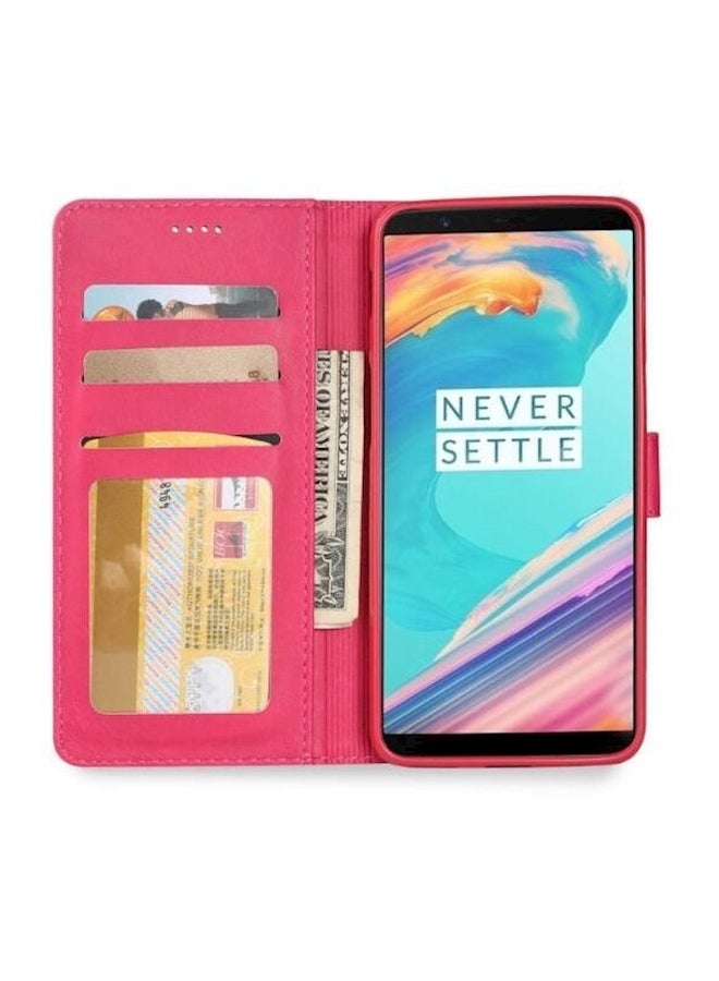 Protective Wallet Card Case Cover For OnePlus 5T Red  - Image 3