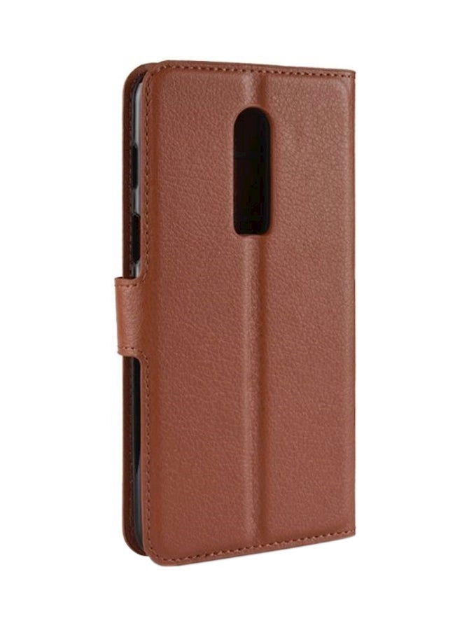 Protective Wallet Card Case Cover For OnePlus 6 Brown  - Image 1