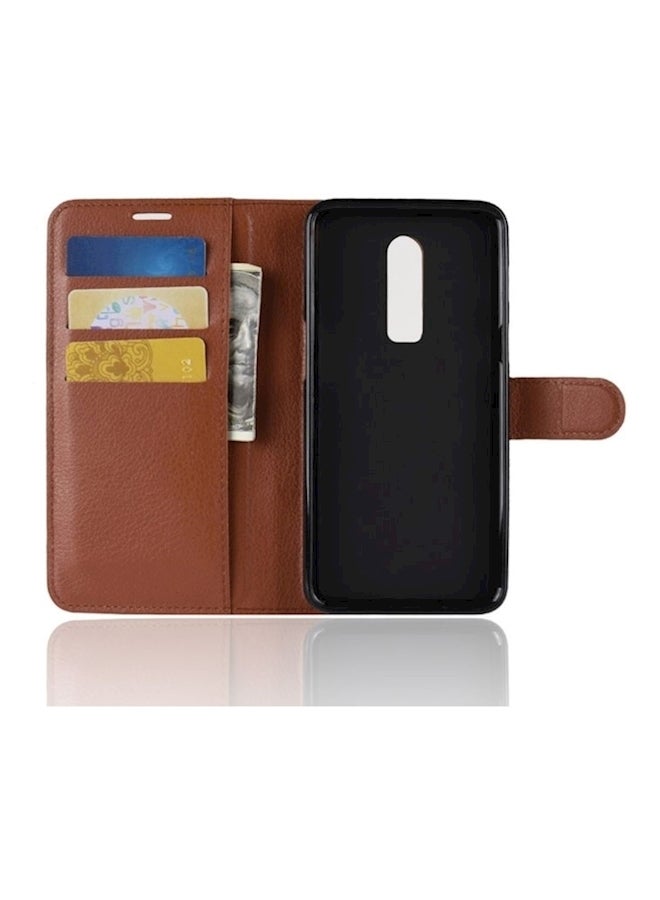 Protective Wallet Card Case Cover For OnePlus 6 Brown  - Image 3