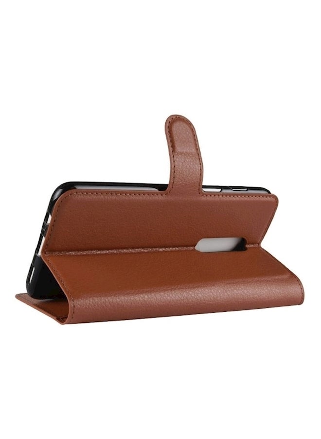 Protective Wallet Card Case Cover For OnePlus 6 Brown  - Image 4