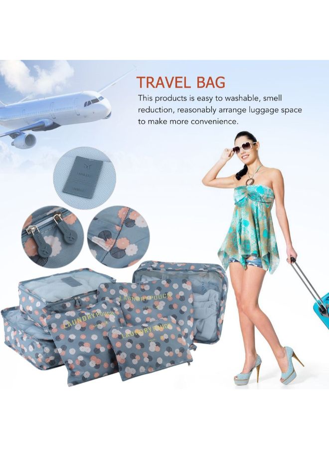 6-Piece Travel Bag Set Blue/White/Pink - Image 2