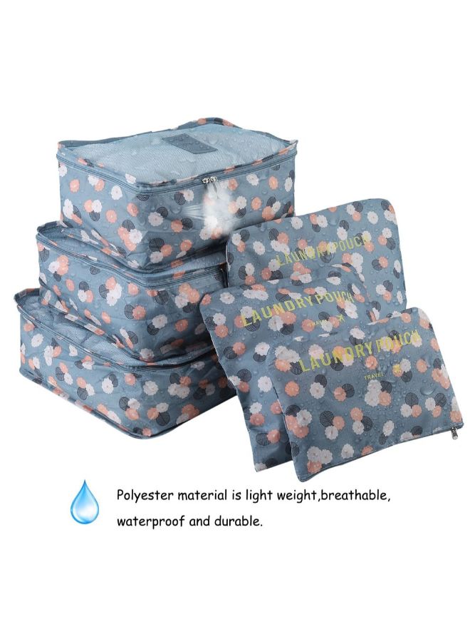 6-Piece Travel Bag Set Blue/White/Pink - Image 3