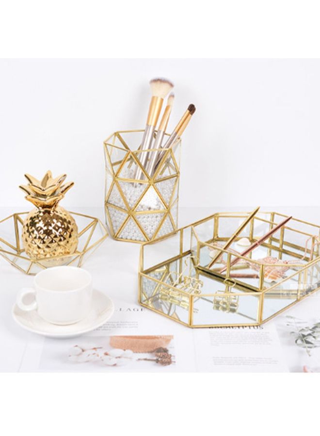 Generic Nordic Polygon Glass Makeup Organizer Tray Gold/Clear  - Image 4